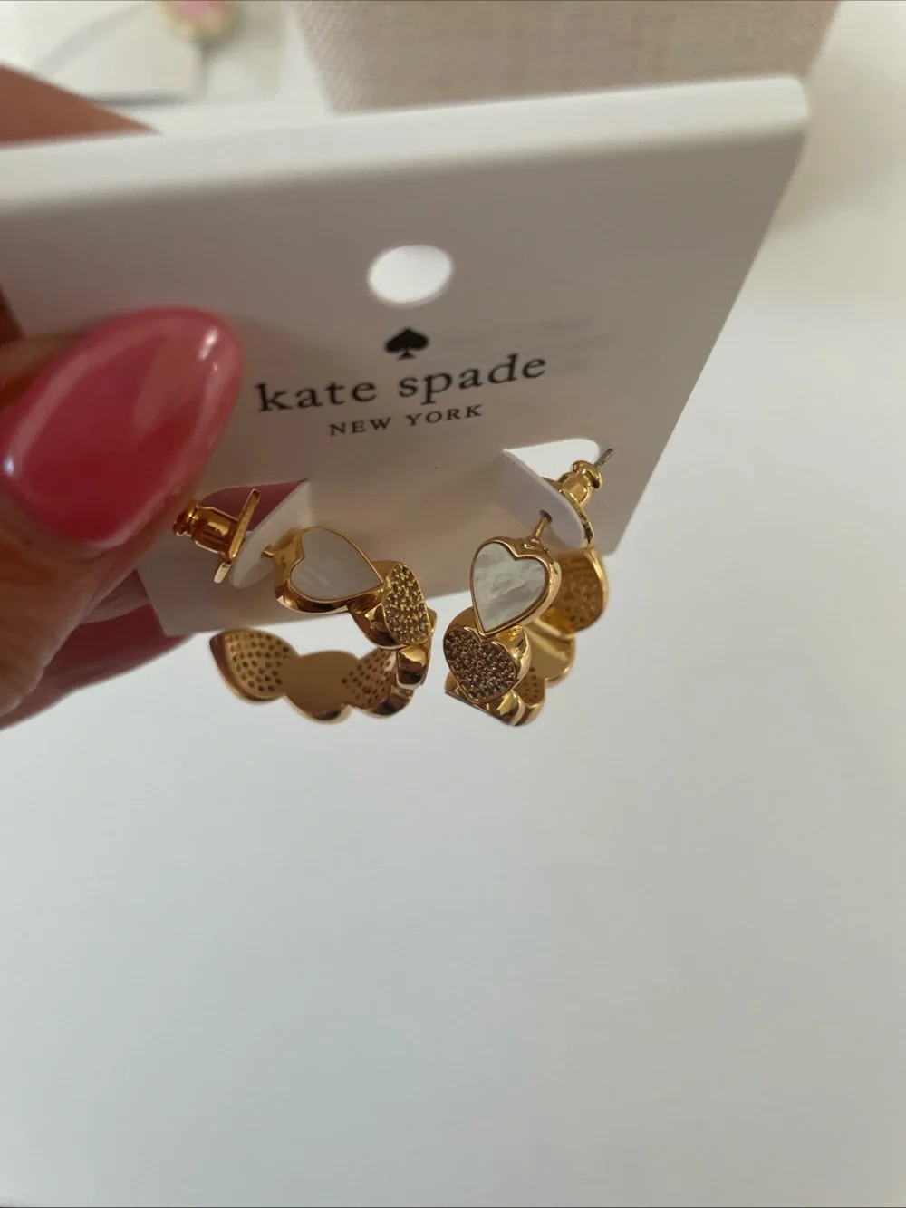 kate spade Gold Heart-Link Hoop Earrings with Mother-of-Pearl
